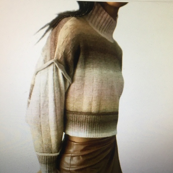 PILCRO/OMBRÉ BROWN PINK MONK NECK CROP SWEATER - Picture 1 of 13